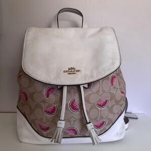 Coach Watermelon Print Elle Backpack in Signature Canvas White Leather 1602